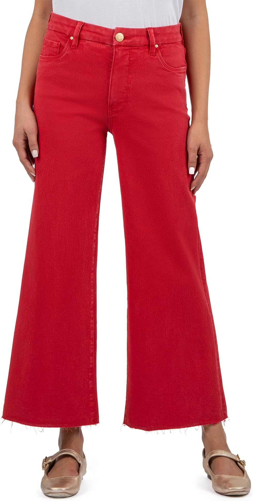 

Джинсы KUT from the Kloth Petite Meg High-Rise Fab Ab Wide Leg Raw Hem in Cherry, цвет Cherry