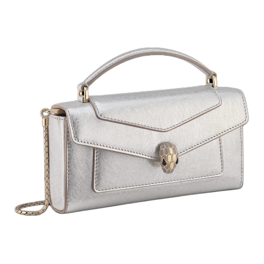 

BVLGARI Сумка-кошелек Serpenti Forever из телячьей кожи на одно плечо, кроссбоди, для телефона, женская, серебристая