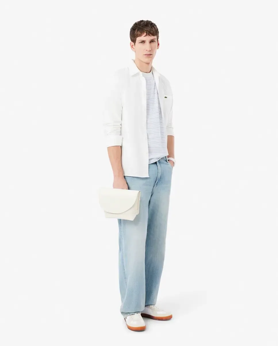 Мужская футболка из плотного хлопка в полоску Lacoste, светло-голубой — фото 4