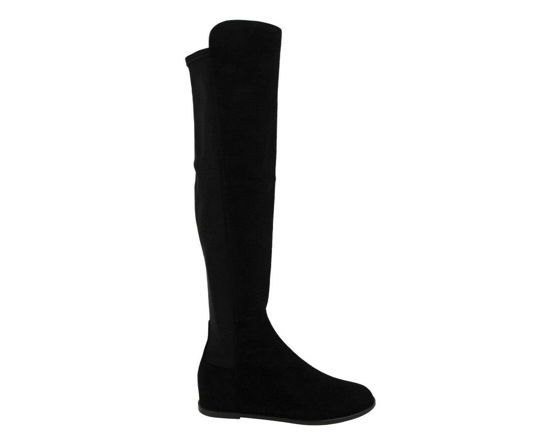 Женские замшевые сапоги до колена на скрытой танкетке Stuart Weitzman, черный — фото 4