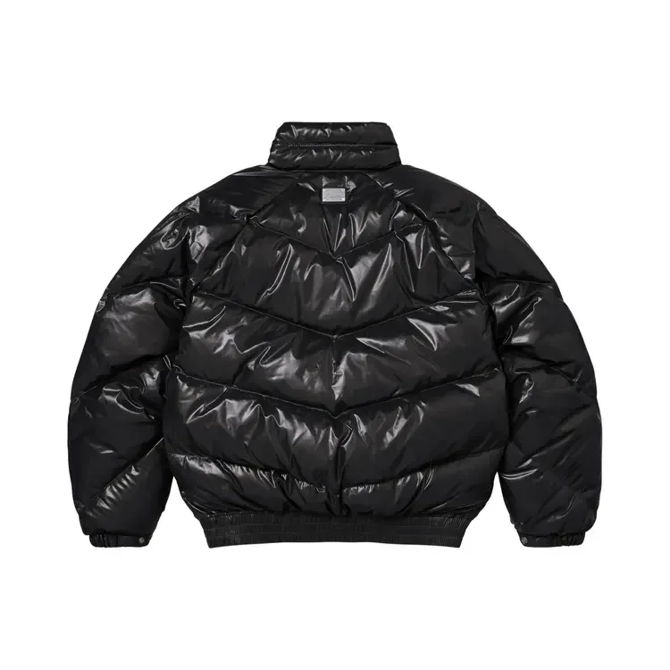 Пуховая куртка Supreme x Schott Glossy Lightweight Down Puffer Jacket 'Black' — фото 2