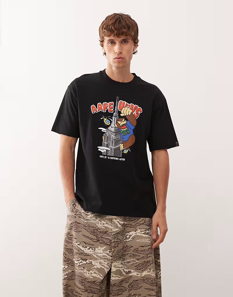 

Футболка свободного кроя Aape by A Bathing Ape черного цвета с принтом здания спереди Aape By A Bathing Ape