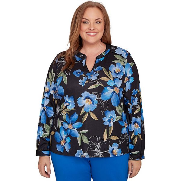 

Топ с отделкой из бархата и цветочным принтом в технике акварели Plus size Alfred Dunner