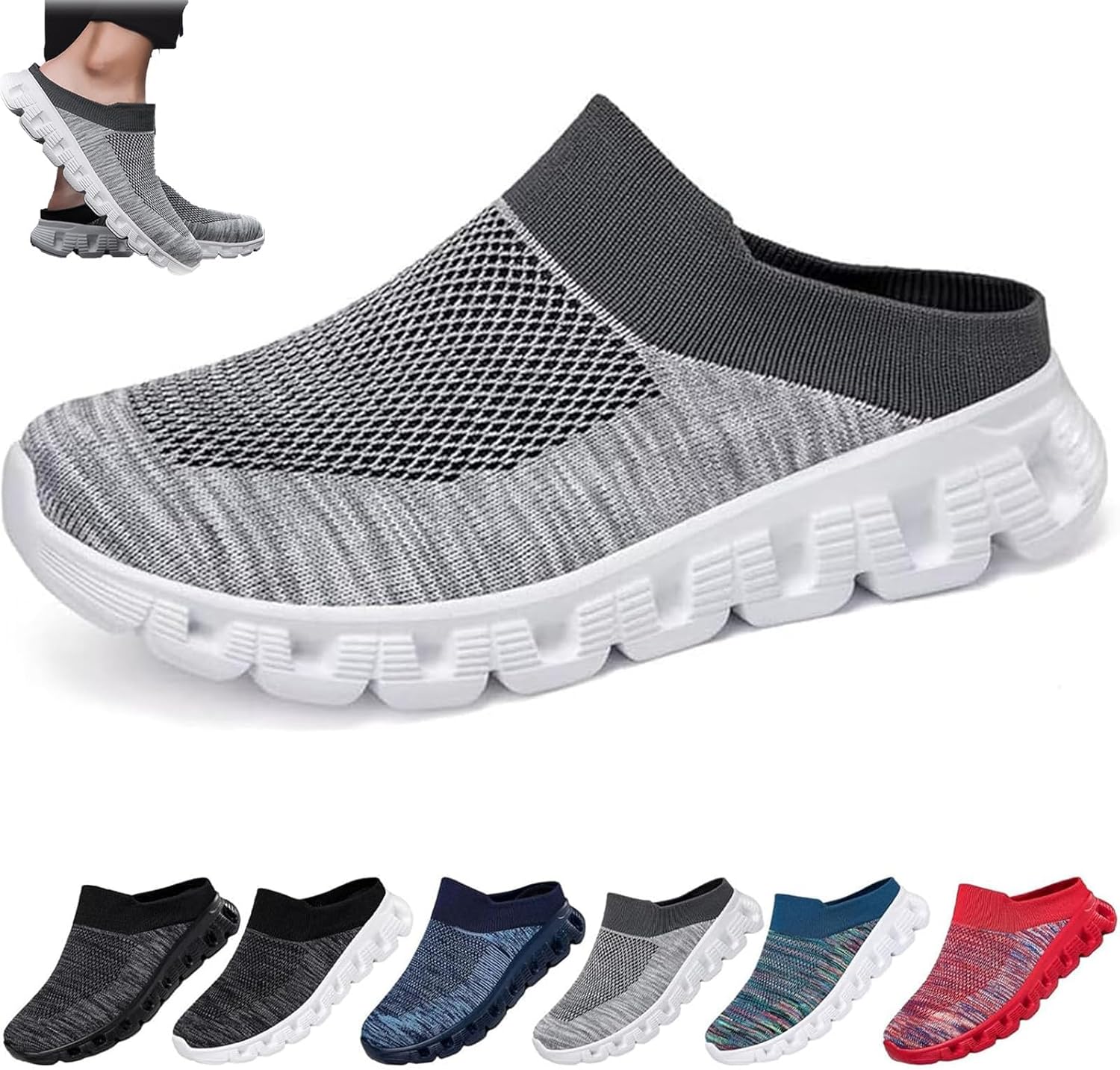 

Плетеные дышащие мужские шлепанцы с отверстиями, повседневная обувь, сетчатые слипоны для прогулок, летние сандалии Generic, серый