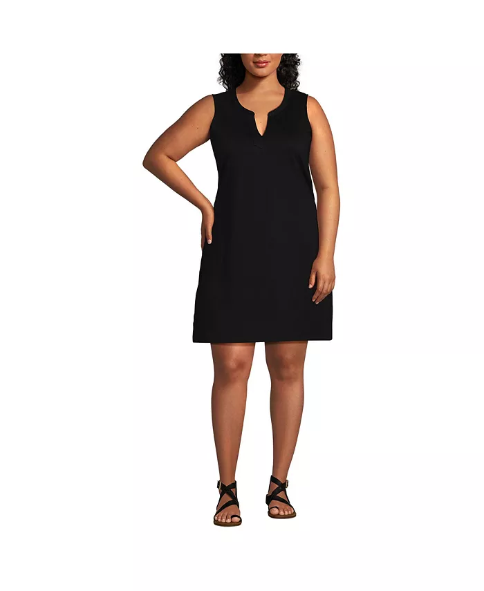 

Платье из хлопкового джерси с V-образным вырезом Plus Size Lands' End, синий