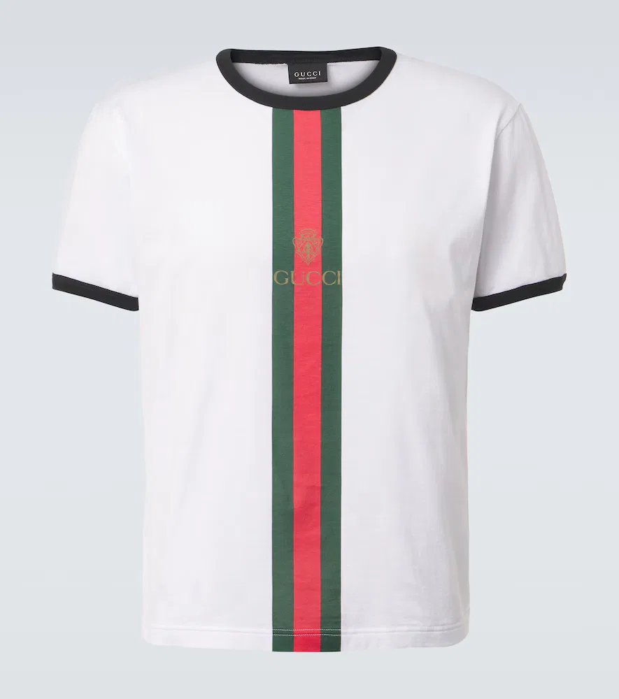 Хлопковая футболка Web Stripe Gucci, белый