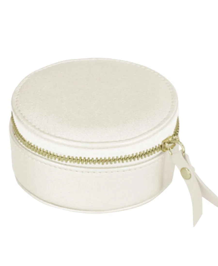 Кожаный дорожный футляр для ювелирных изделий Stow and Go Mini Round Mele & Co, экрю