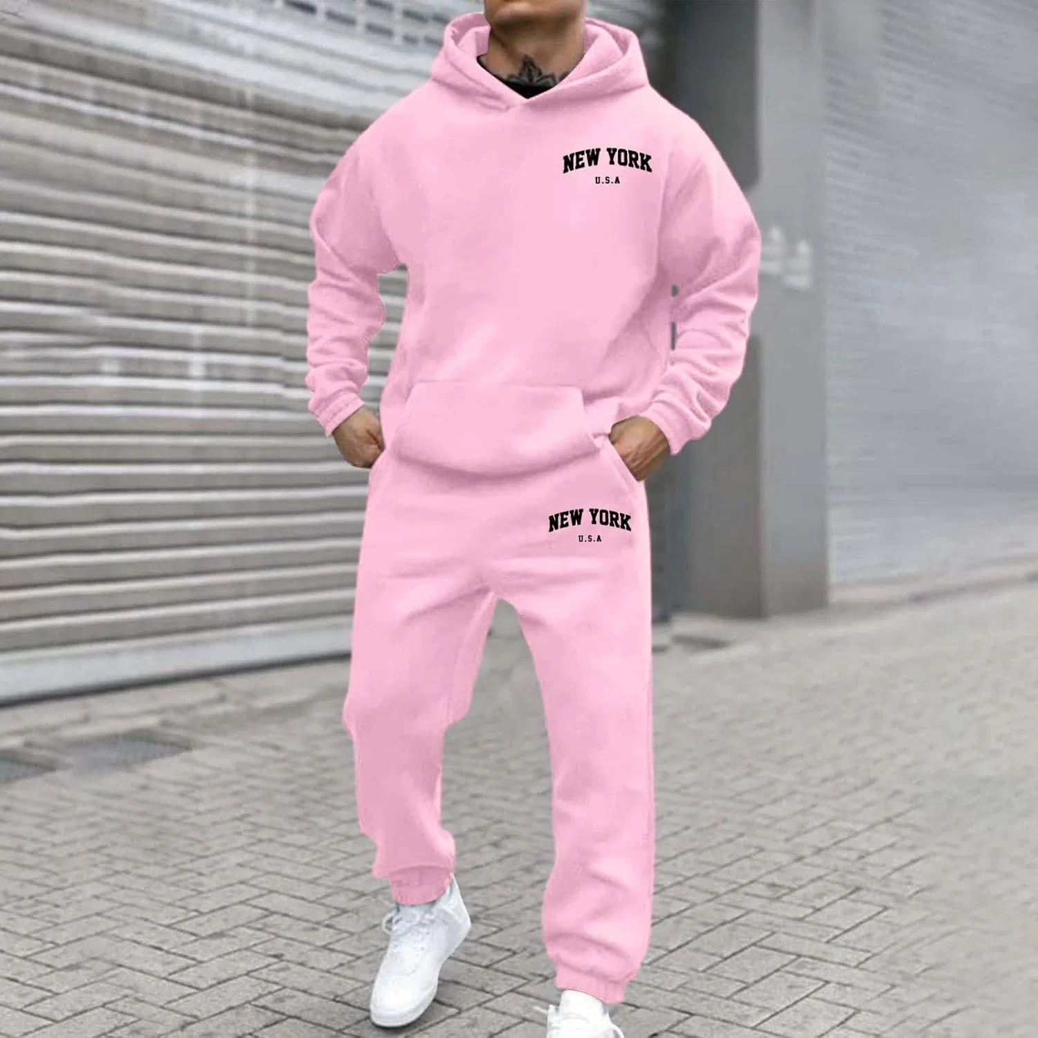 Спортивный костюм с худи и штанами, флис, Light Pink