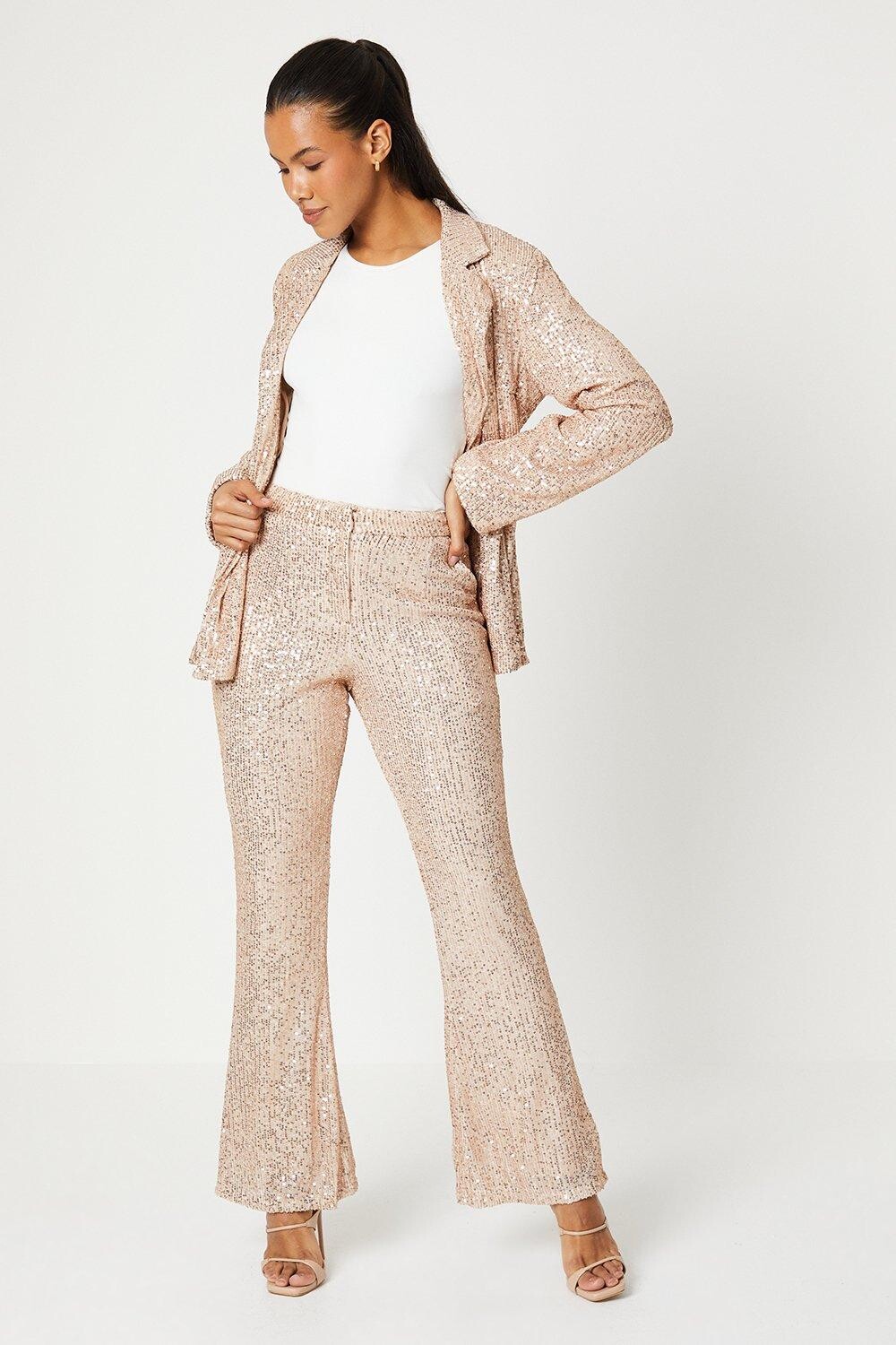 

Расклешенные брюки с пайетками Dorothy Perkins, бежевый