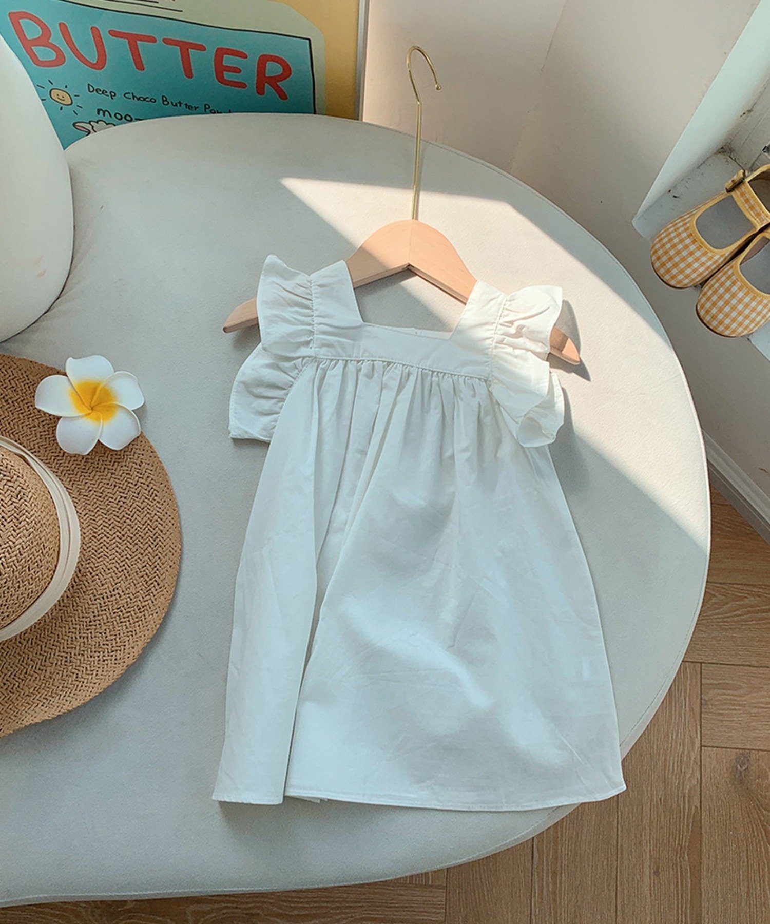 Платье с оборками на плечах Aimoha Kids, white