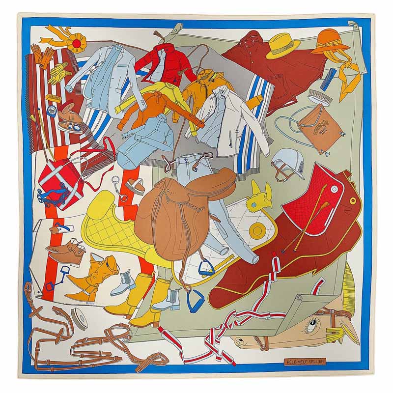 

Шёлковый платок HERMES для женщин синий/жёлтый/красный