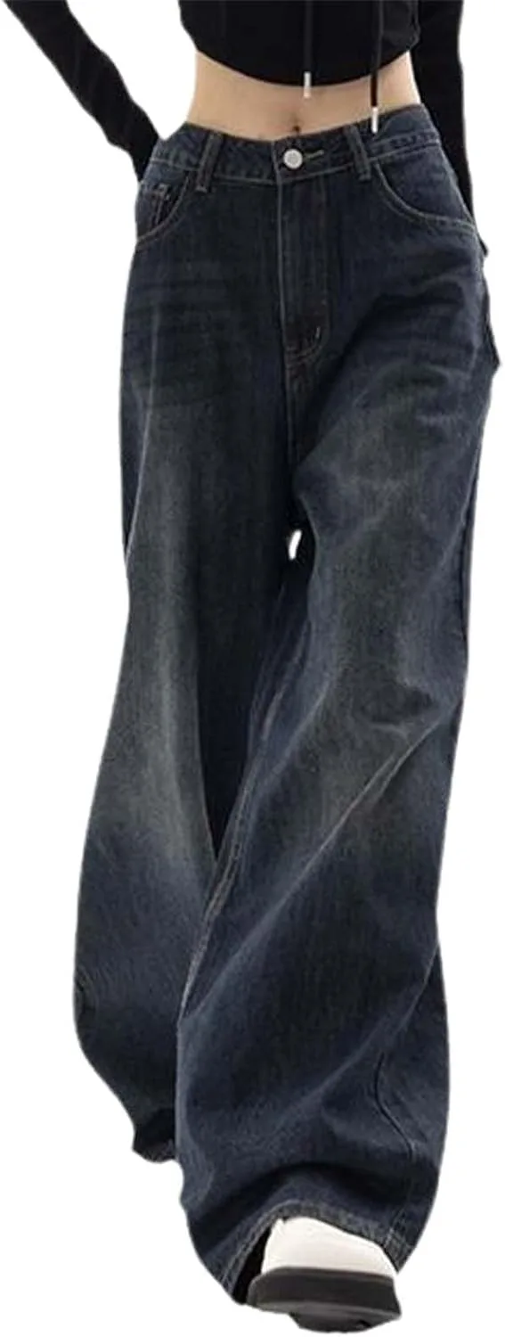 

Женские мешковатые джинсы Vintage Wide Leg Denim Pants Casual Loose Fit High Waist