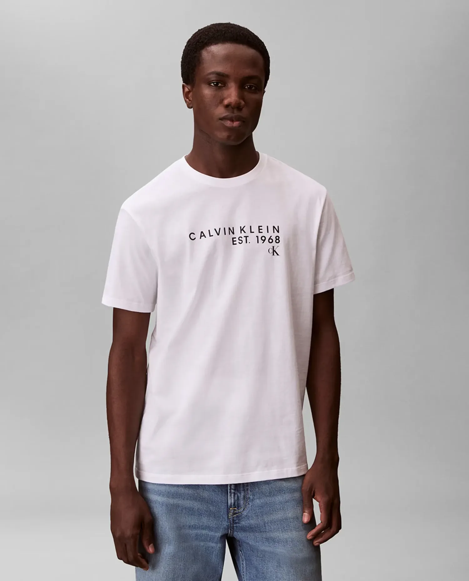 Мужская футболка с полосатым логотипом Calvin Klein, светло-голубой