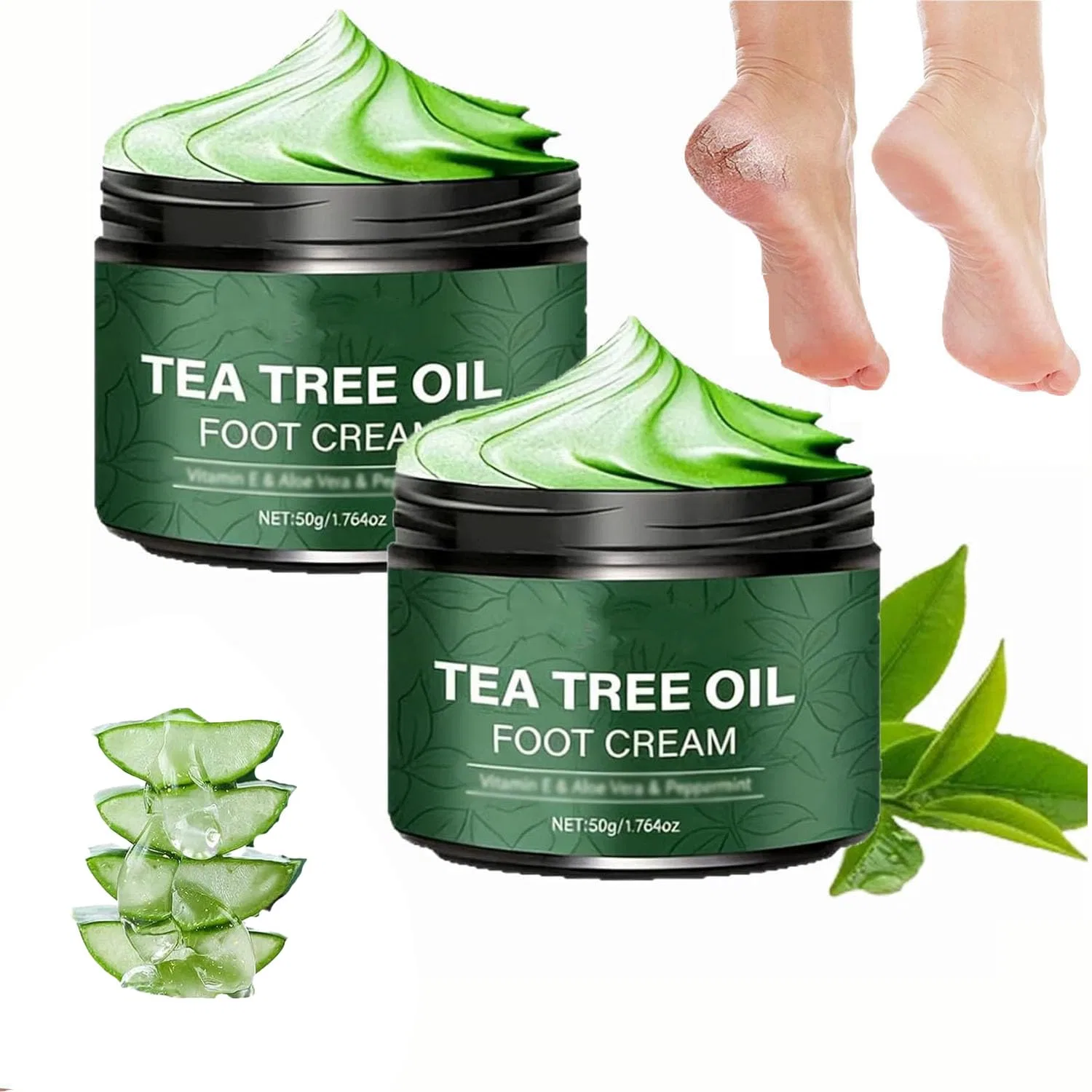 Крем для ног с чайным деревом и алоэ вера, 50 г Generisch, 2Pcs
