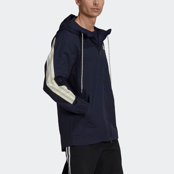 Куртка adidas M 3s Tape Jkt Colorblock Casual Sports Hooded Jacket Navy Blue, синий — фото 4