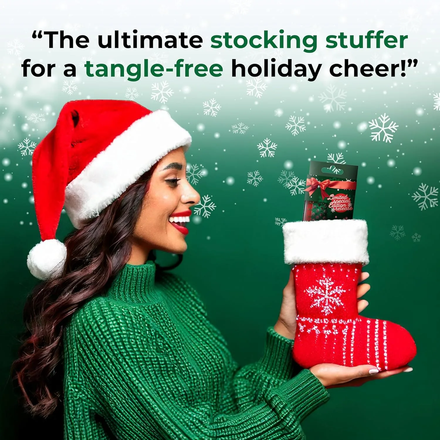 Мини-щетка для волос UNbrush Mini Holiday Hair Brush для безболезненного расчесывания всех типов влажных и сухих волос. Fhi Heat, Poinsetta Red — фото 3