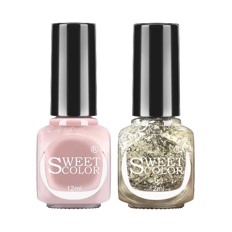 SweetColor Лак для ногтей на водной основе без запаха, долговечный, без сушки, быстросохнущий SHK001+SHL016/Girlish Dance 12мл*2, SH599+SHL016/Gentle Starry