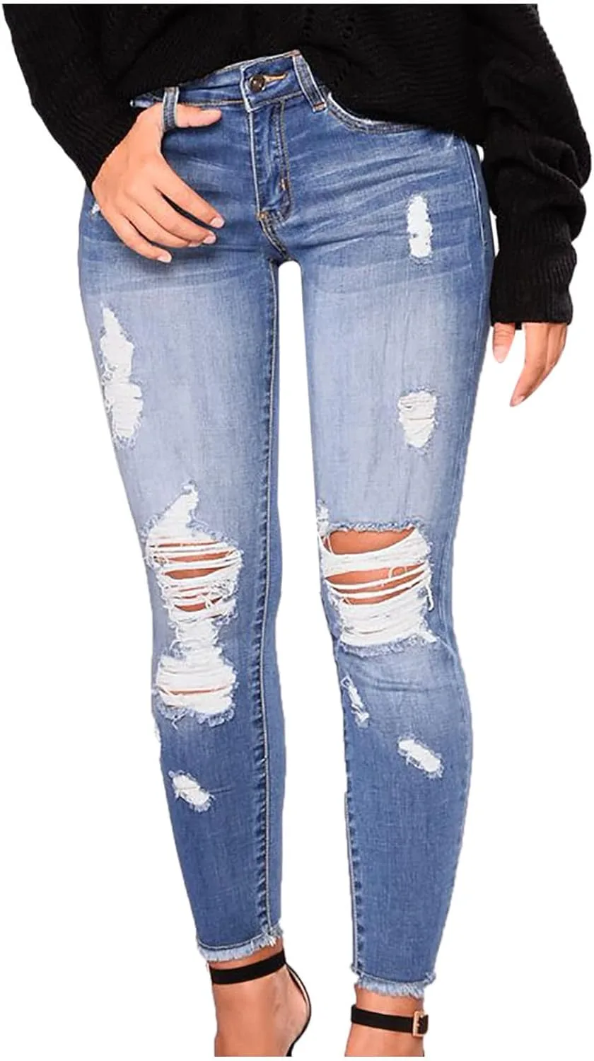 

Симпатичные рваные джинсы для женщин distressed skinny slim fit plus sizes stretchy denim high waisted ankle tight