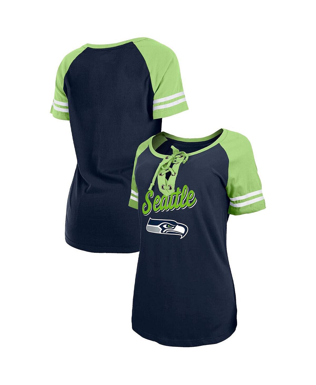 

Женская темно-синяя неоново-зеленая футболка с логотипом Seattle Seahawks и шнуровкой реглан New Era, Зеленый, Женская темно-синяя неоново-зеленая футболка с логотипом Seattle Seahawks и шнуровкой реглан New Era