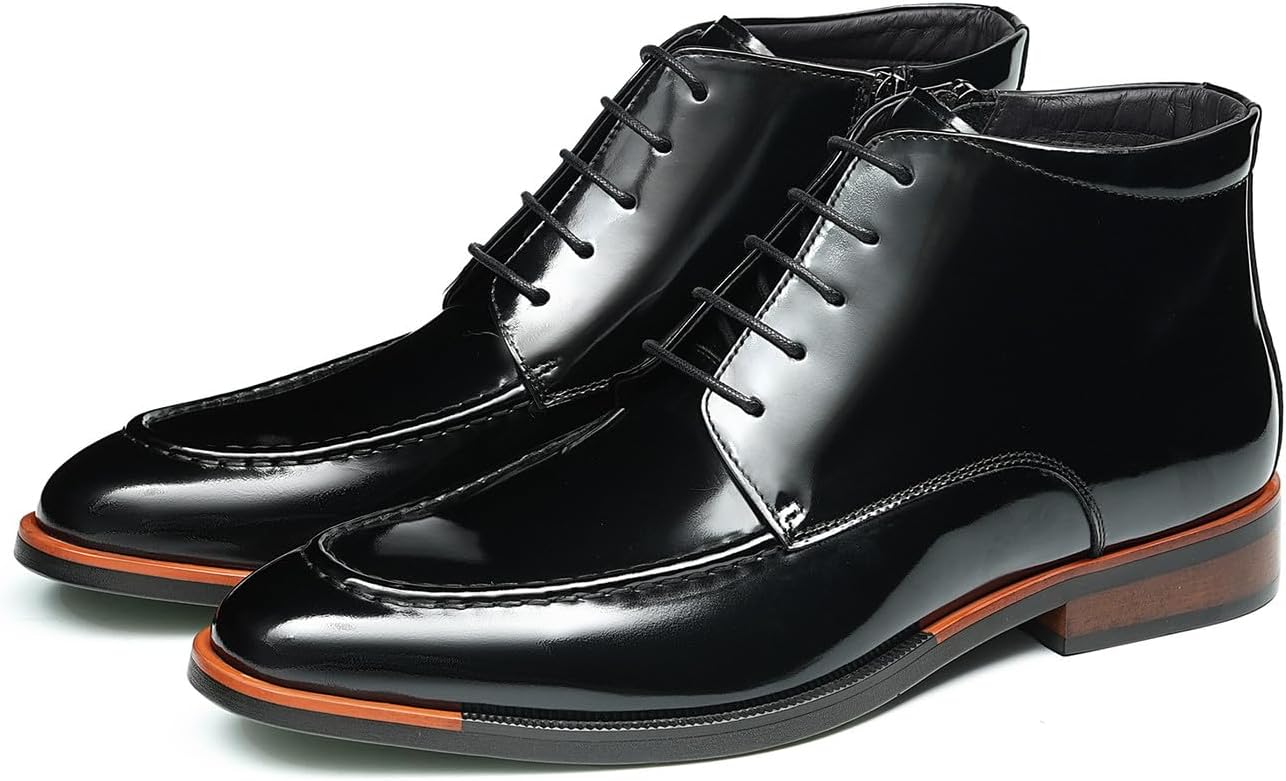 

Мужские оксфорды-бутсы Santimon из лакированной кожи, блестящие, с шнуровкой, на щиколотке, формальные чукка-бутсы с боковой молнией для бизнеса, свадьбы, вечеринки и повседневного элитного стиля, черный