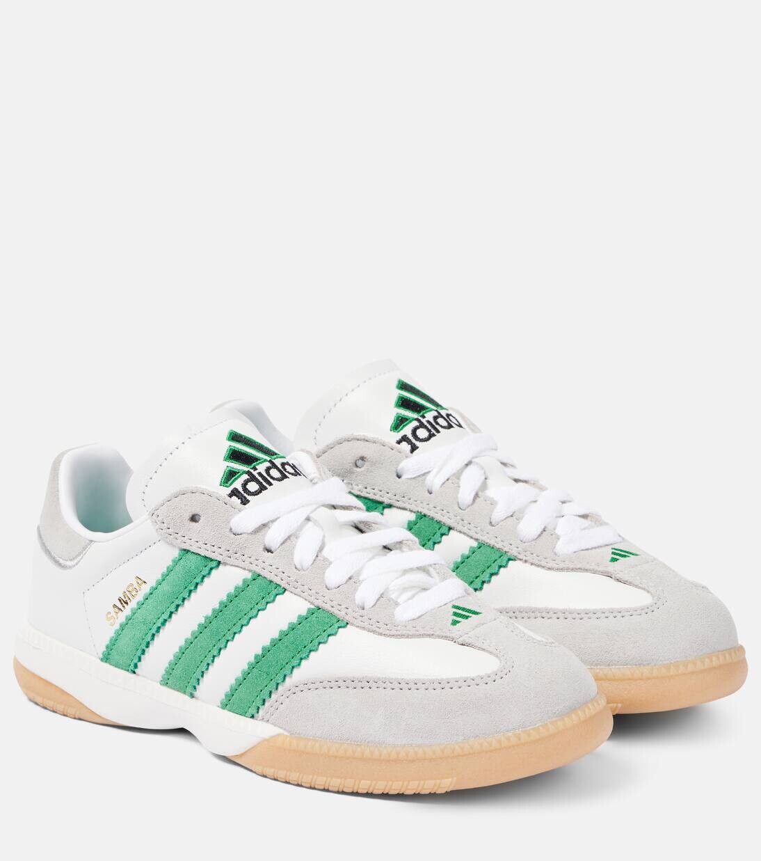Кроссовки Samba MN из кожи с замшевой отделкой Adidas, цвет ftwr white/green/gum 3