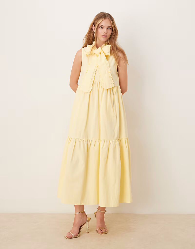 

Рубашка миди с бантом Sister Jane x ASOS лимонного цвета
