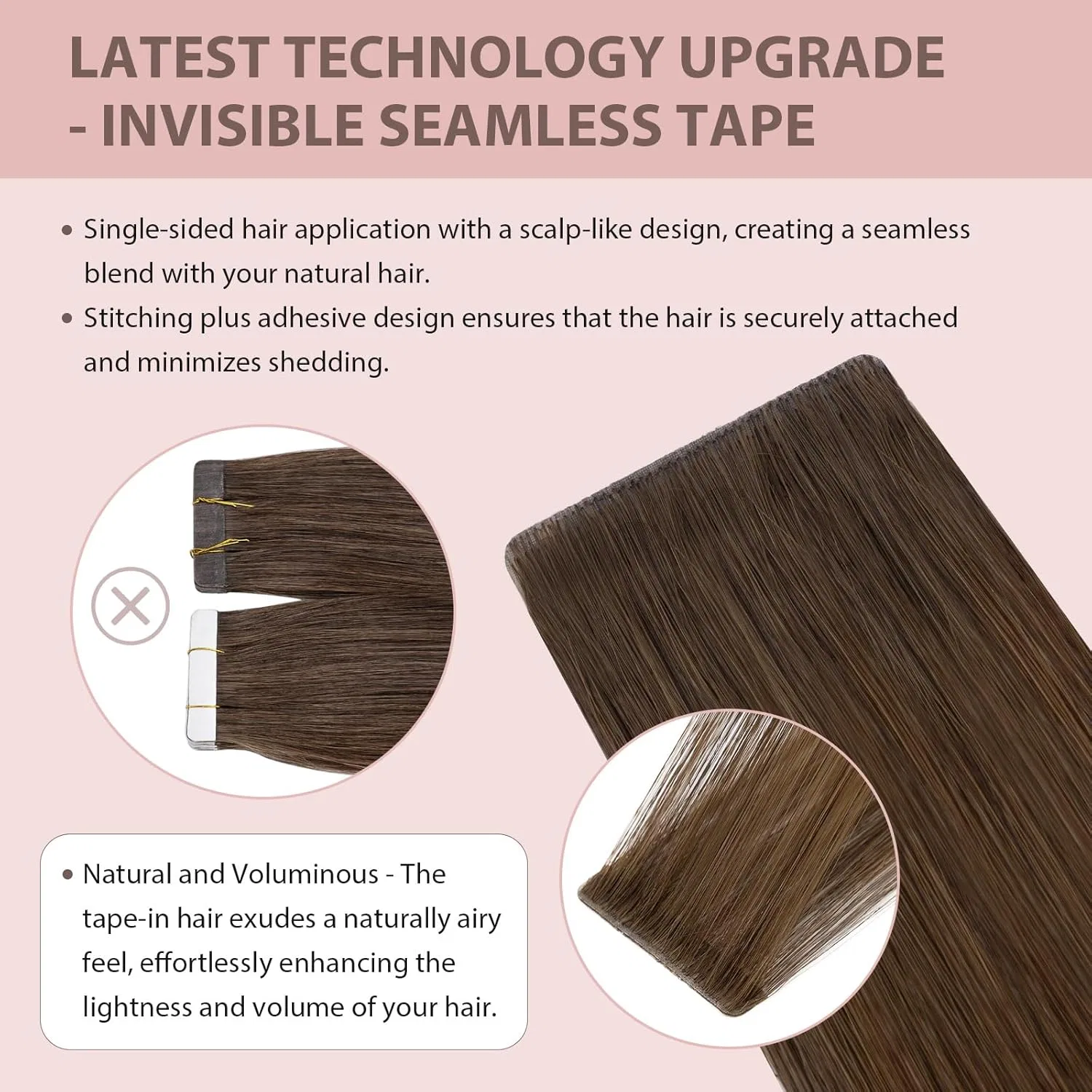 Накладные пряди на лентах Silk-co Invisible Tape Extensions Silk-Co, Chocolate Brown — фото 2