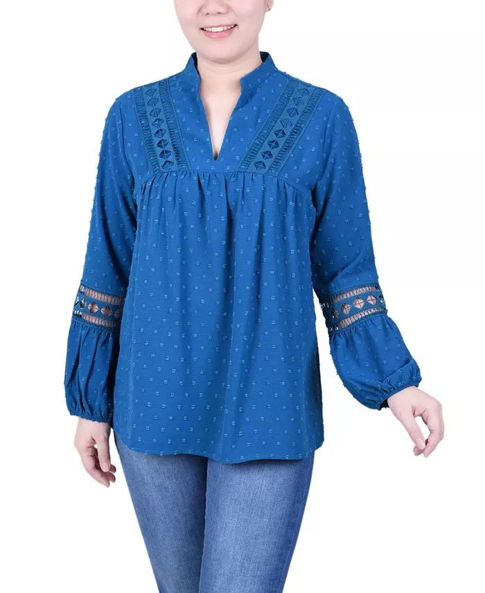 

Миниатюрная блузка с длинными рукавами и отделкой крючком NY Collection, синий
