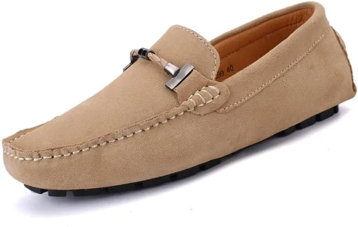 Лоферы из нубуковой кожи, квадратный носок, Mens, Beige PUGHGAETZF