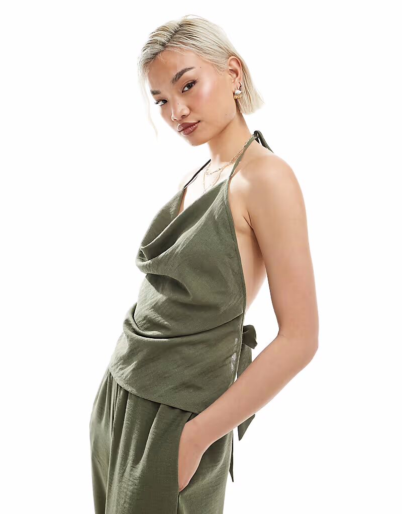 

Топ-хомут Vero Moda из льна с принтом «халтер» в травянисто-зеленом цвете