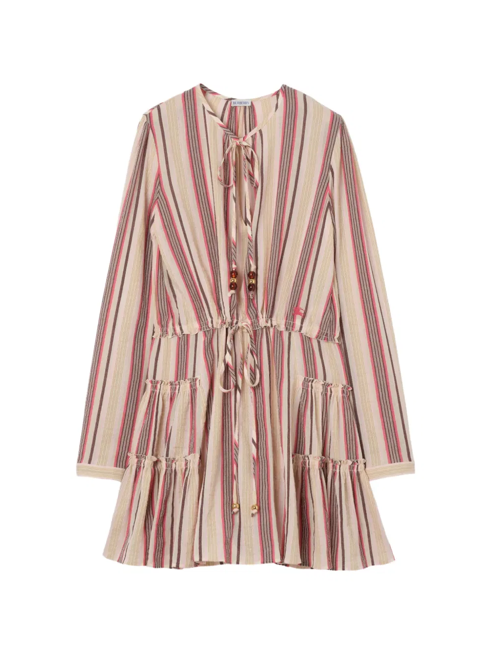 Платье Burberry, мини-платье, полосатое, хлопковое, нейтральный