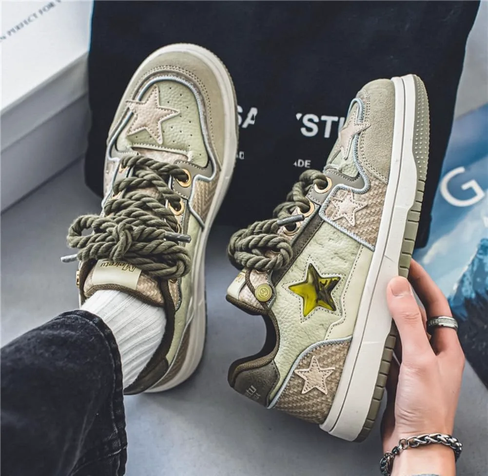 Мужские массивные кроссовки Star Shoes Y2K в ретро-стиле, кожаные кроссовки на шнуровке, легкая и удобная обувь для ходьбы для мужчин и женщин Generic, зеленый — фото 3