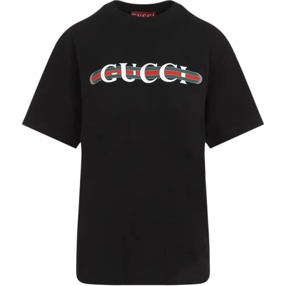 

Футболка с принтом логотипа GUCCI, черная
