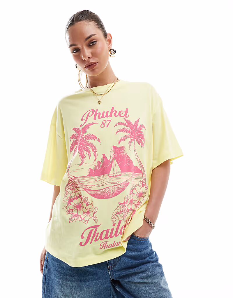 

Футболка свободного кроя из льна ASOS DESIGN с принтом Таиланда