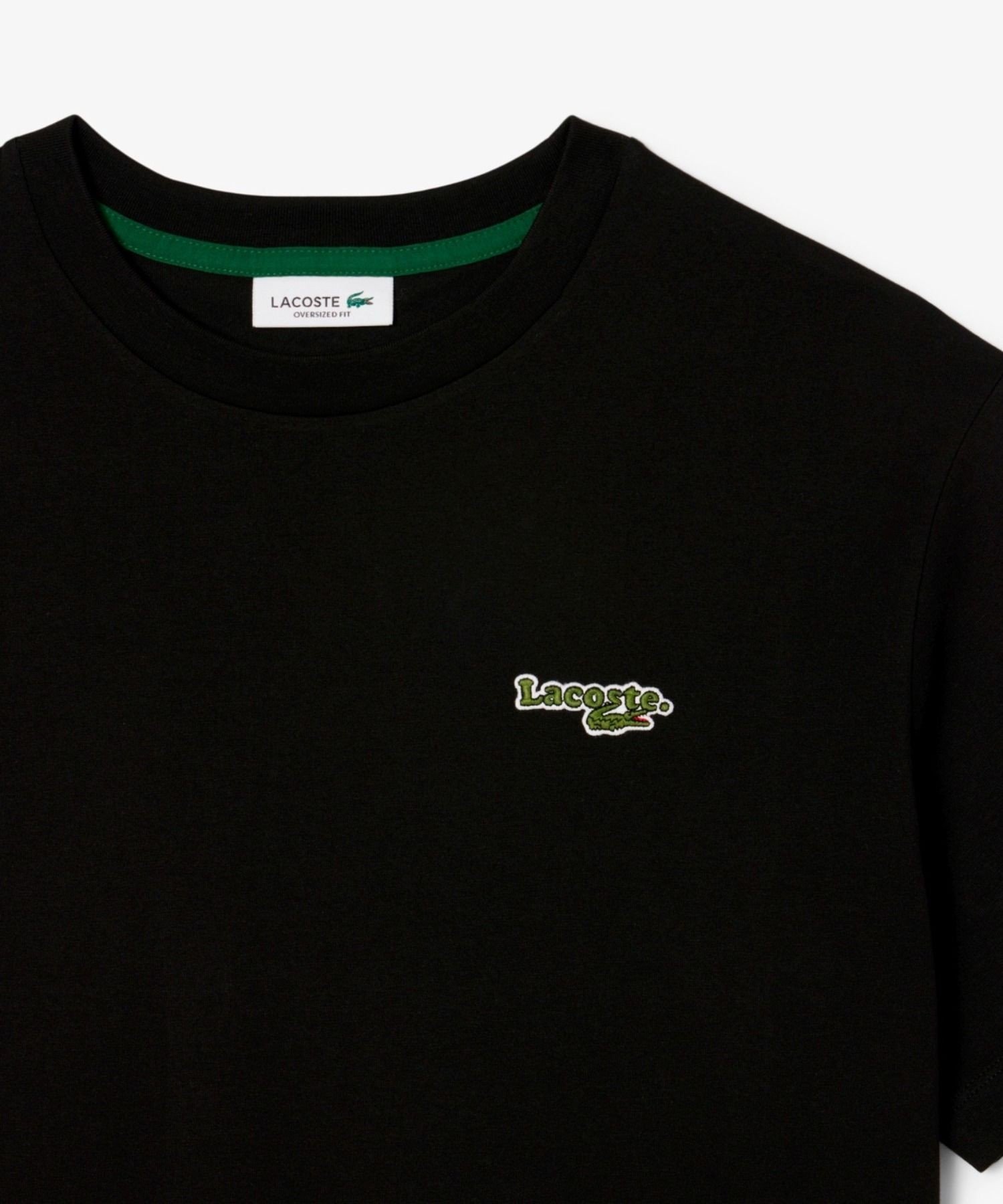Футболка LACOSTE оверсайз с логотипом и именем, Черная — фото 3