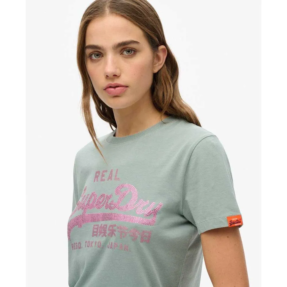 Футболка с коротким рукавом Superdry Vl Rhinestone Slim, серый — фото 3