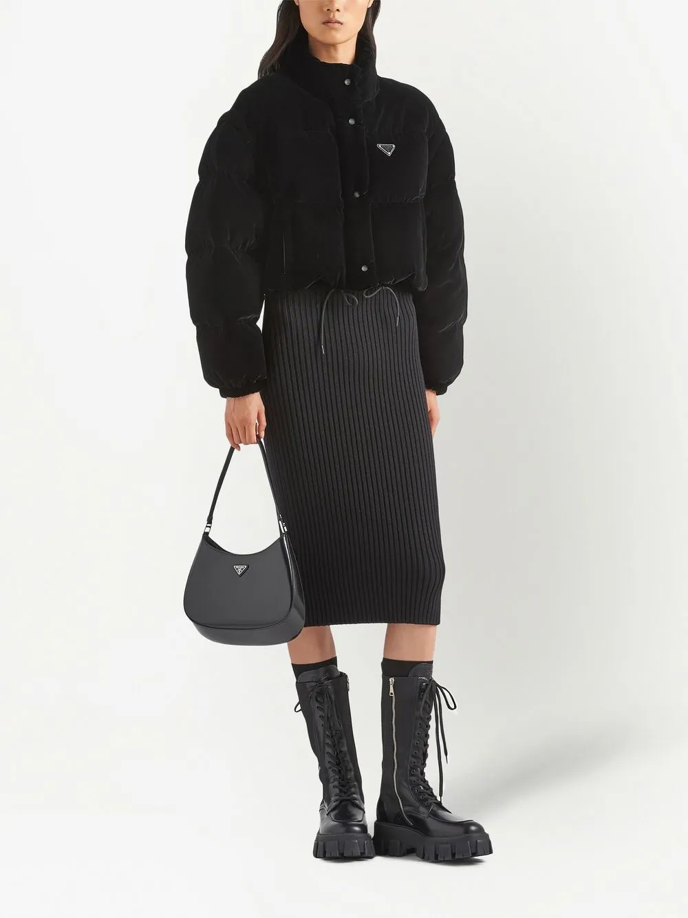 Пуховик Prada Re-Nylon с бархатом, черный