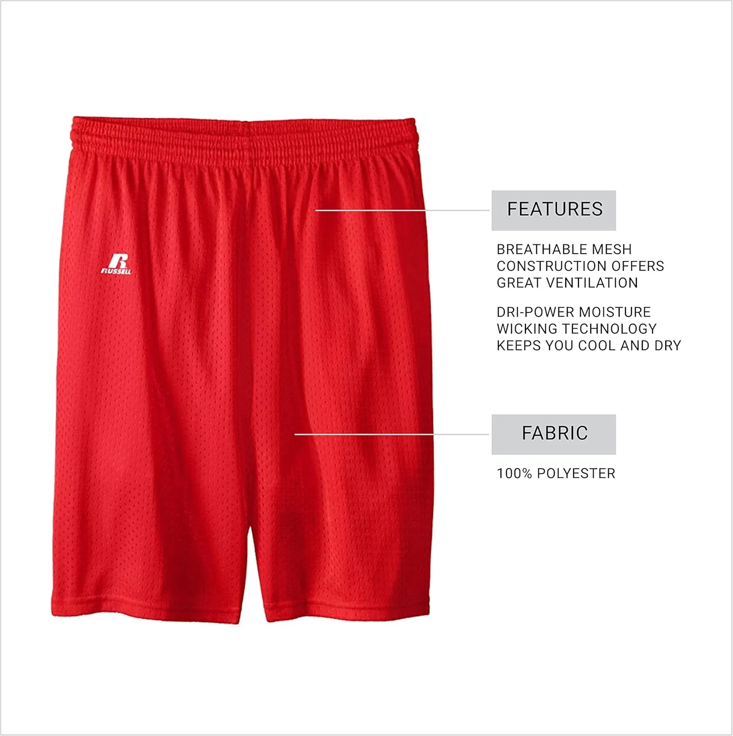 Детские сетчатые шорты Russell Athletic Big Boys' Youth, True Red — фото 4