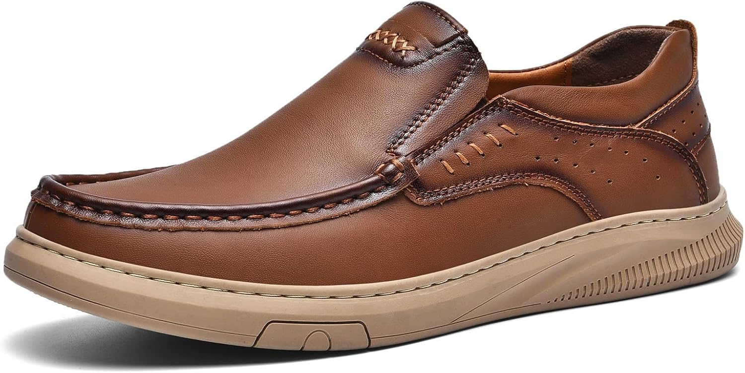 

Мужские мягкие туфли для ходьбы и вождения из натуральной кожи, легкие, дышащие, повседневные мокасины без шнурков Abborora, коричневый