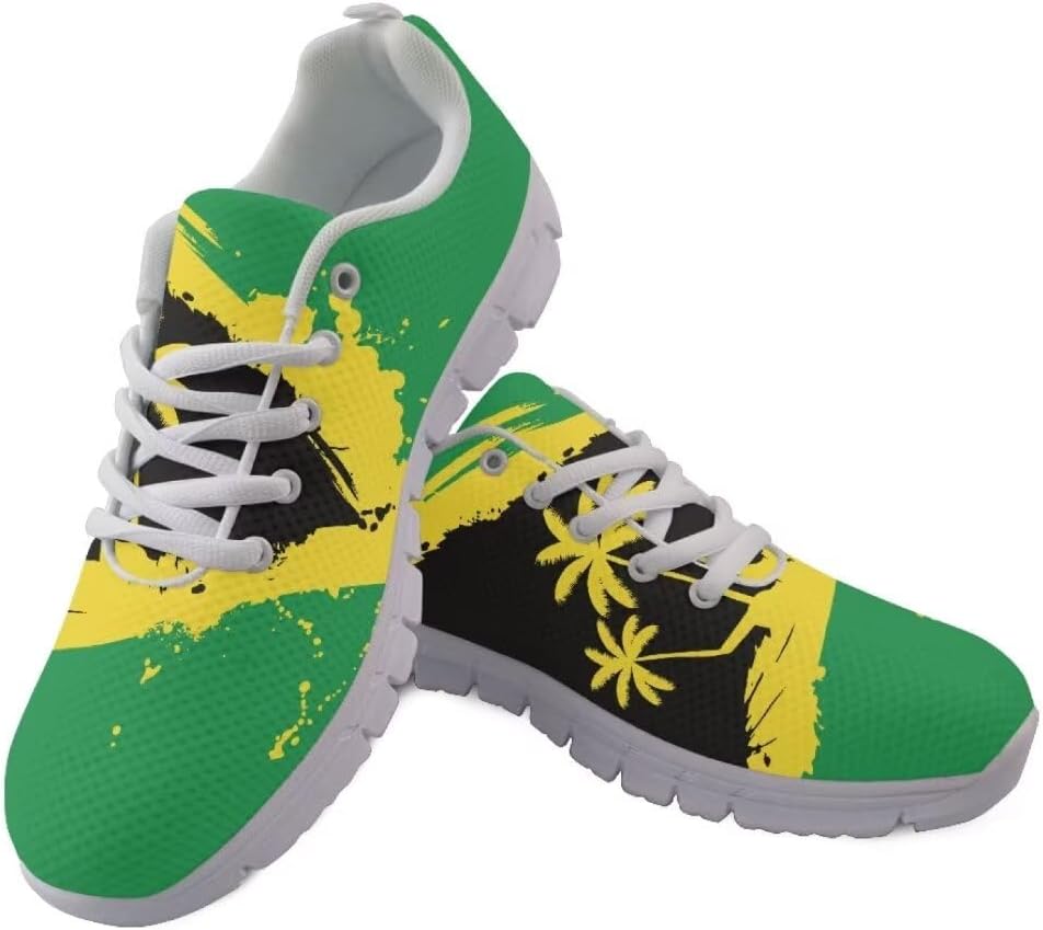 

Женские и мужские кроссовки Jeiento для бега на открытом воздухе, модные теннисные туфли, повседневная обувь для путешествий и ходьбы, плоская обувь с дышащей сеткой для тренировок и повседневного ношения, Jamaican Flag Tie Dye