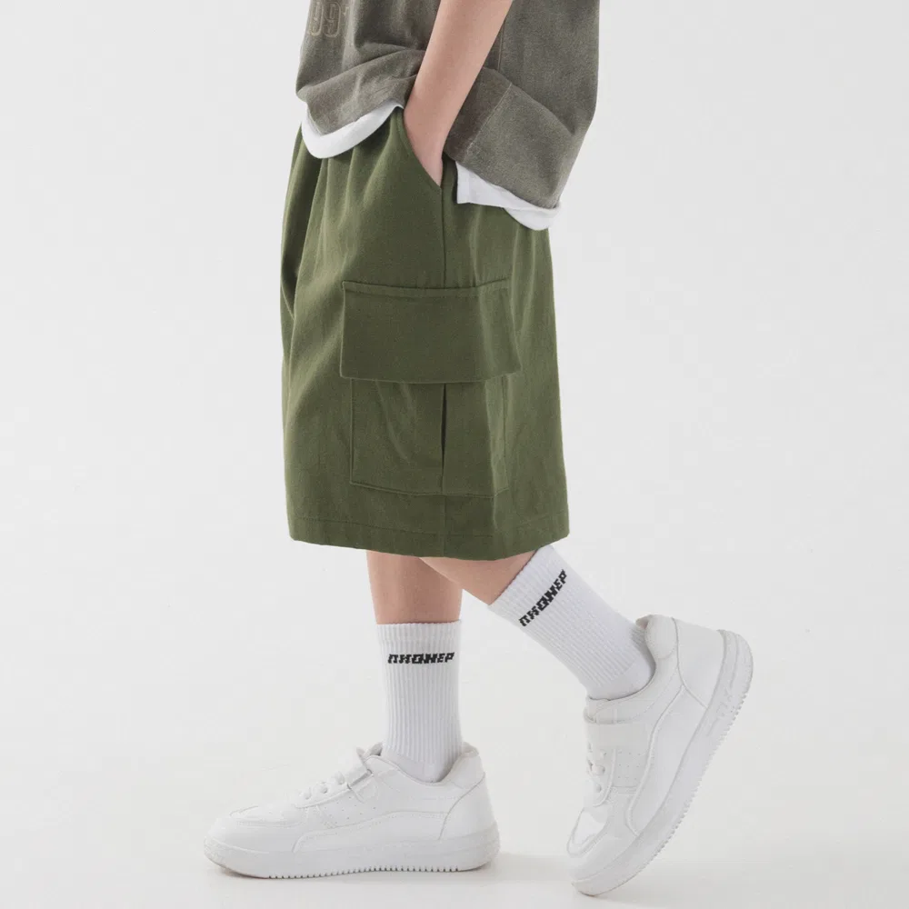 Детские хлопковые шорты-карго Bio Cotton цвета хаки от Pianer