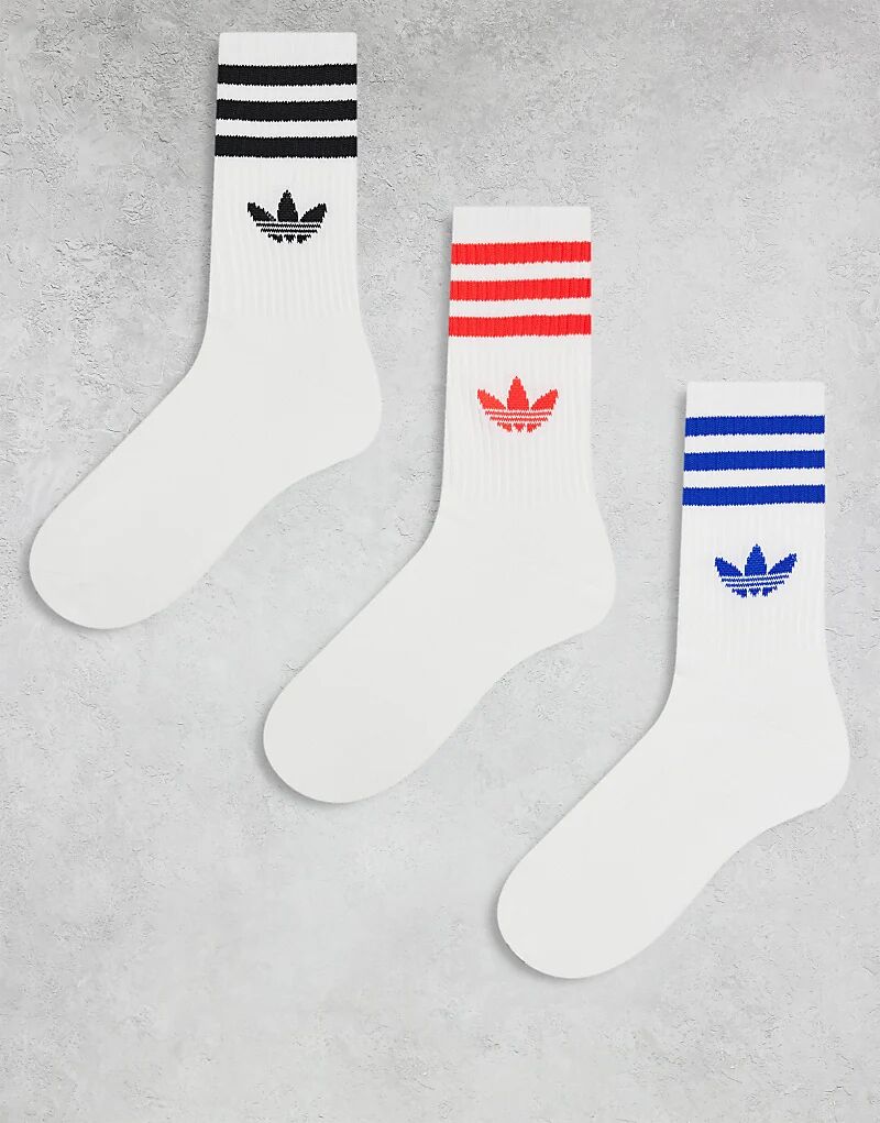 

Носки adidas Originals adicolor Trefoil, 3 Пары, белые с яркими полосками