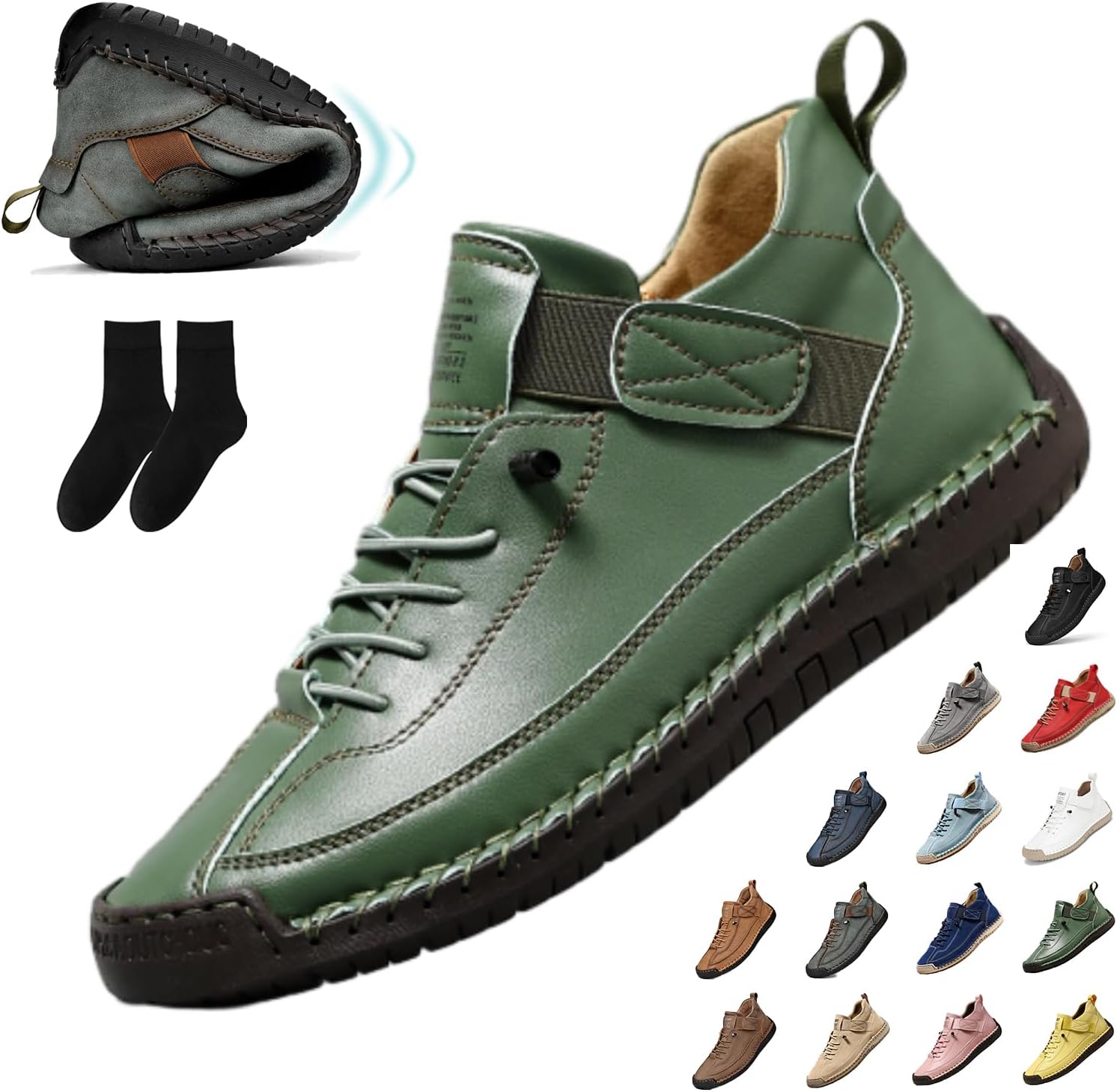 

Женские повседневные ботинки-чукка на щиколотке, слипоны, дышащие лоферы, ручной работы кроссовки, средние по высоте, для ходьбы и вождения, плоская подошва Generic, зеленый