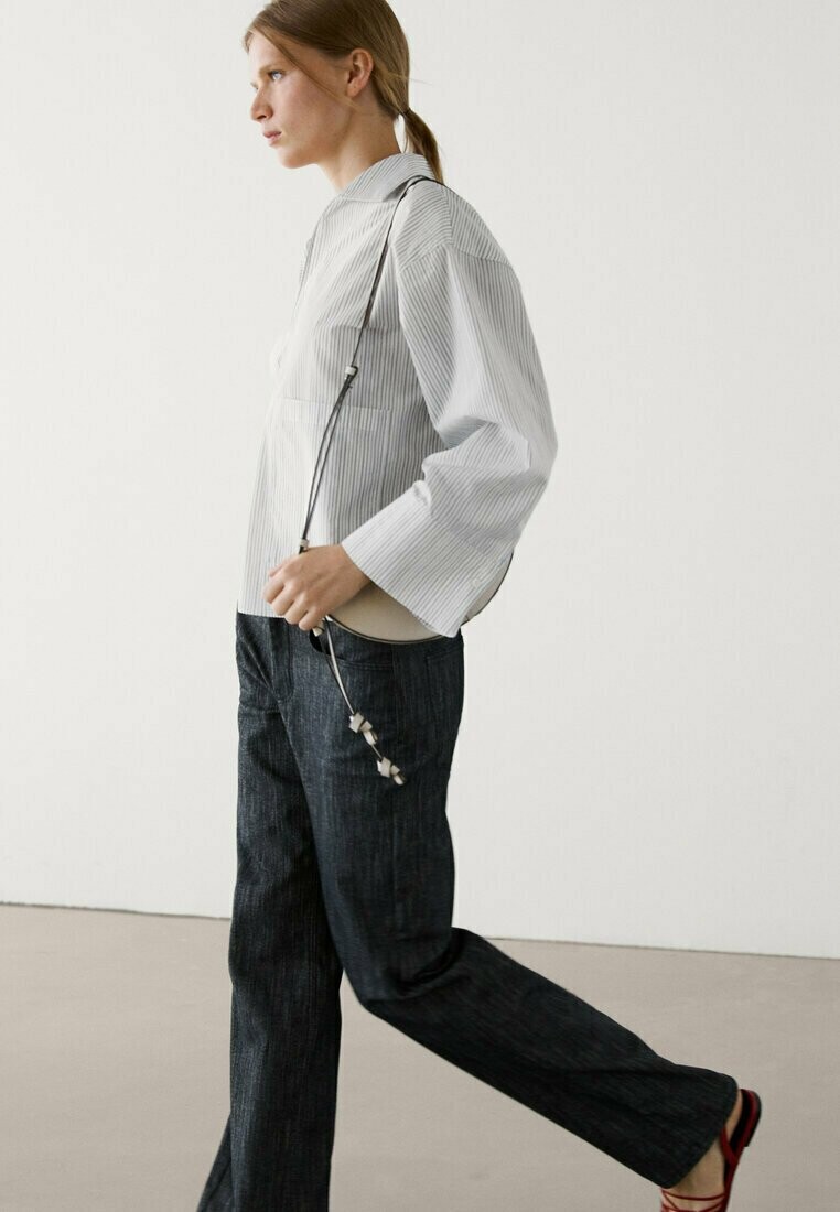

Рубашка-блузка STRIPED CROPPED Massimo Dutti, цвет Stone