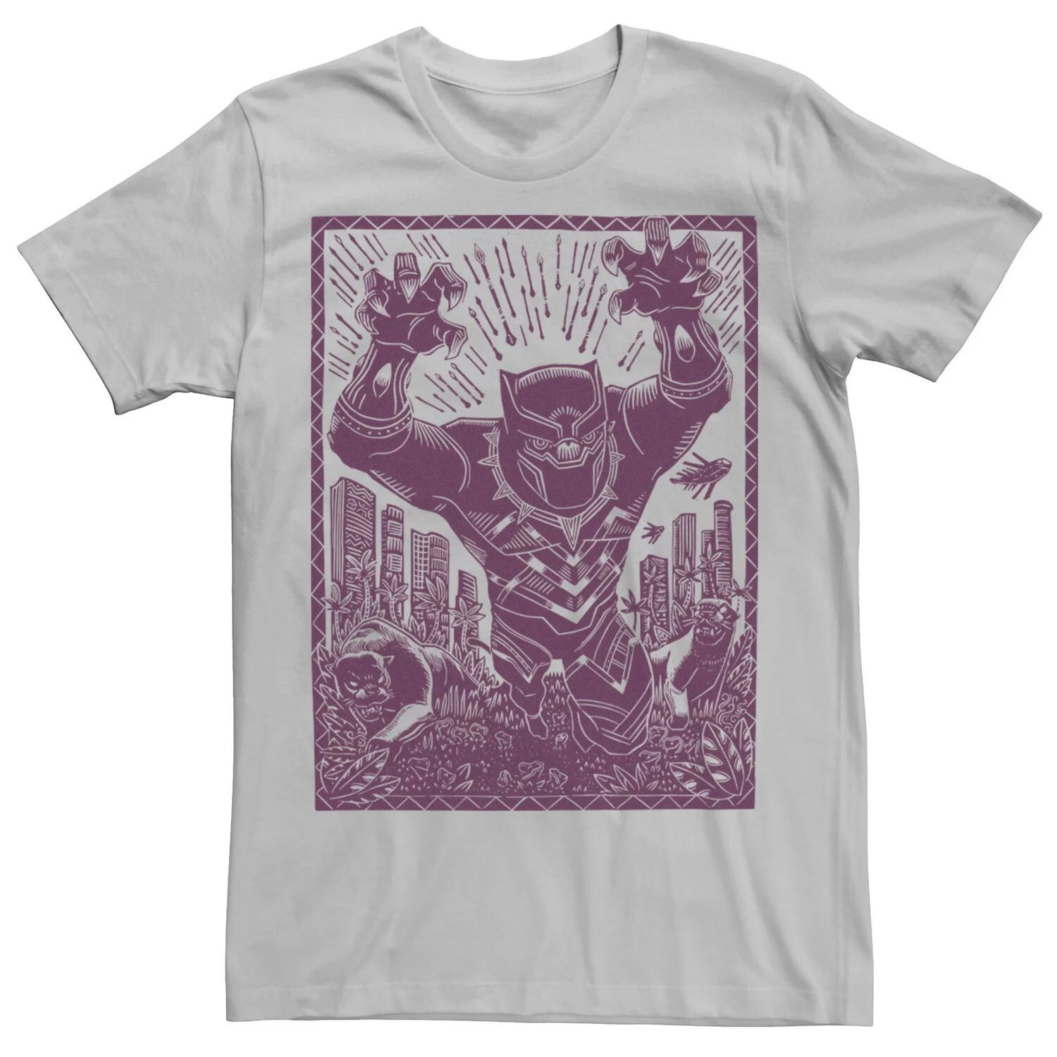 

Мужская фиолетовая футболка с портретом Black Panther Woodcut Marvel, Фиолетовый, Мужская фиолетовая футболка с портретом Black Panther Woodcut Marvel