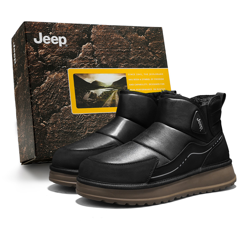 

Утепленные короткие снежные ботинки для мужчин с защитой от истирания и увеличенной высотой Jeep, черный