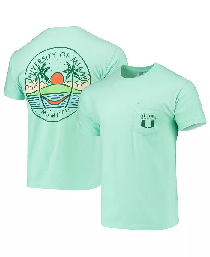 

Мужская футболка цвета мяты с изображением круга Miami Hurricanes с карманом Comfort Colors Image One