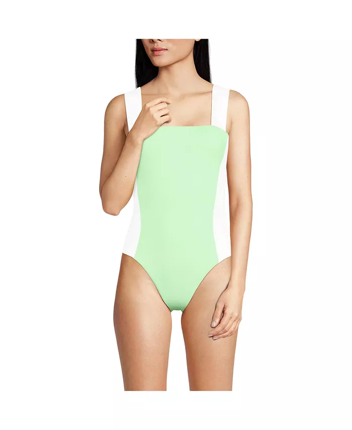 

Женский купальник с квадратным вырезом и высокими боковинами One Piece Swimsuit Lands' End, зеленый