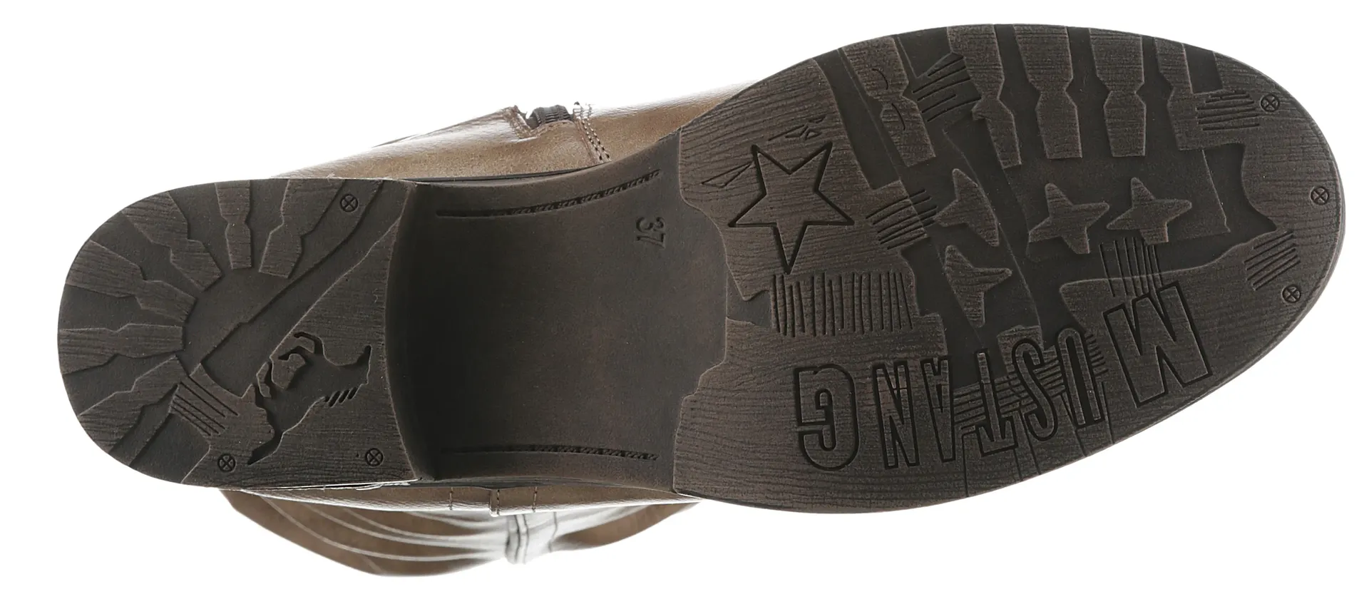 Зимние ботинки Mustang Shoes, ботинки с длинным голенищем, блочный каблук, с рюшами на голенище с напуском, коричневый — фото 4