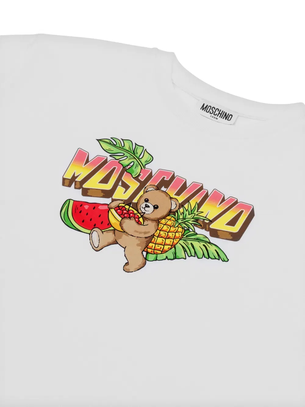 Футболка с изображением плюшевого мишки и фруктов Moschino Kids, белый — фото 3